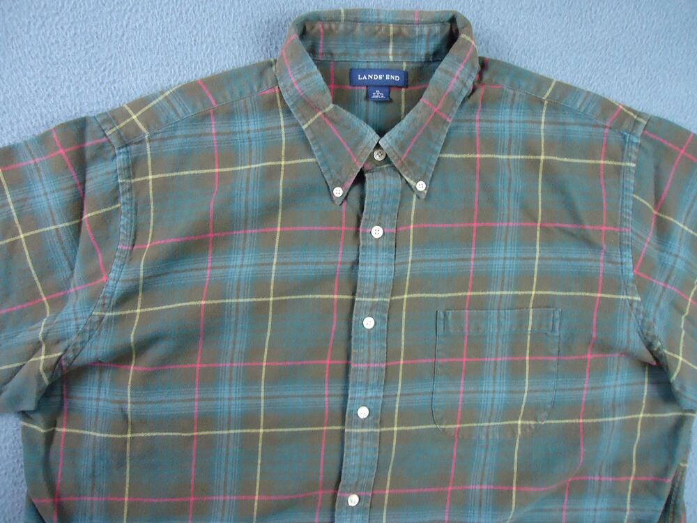 Lands End Shirt Mens XL Plaid Flannel Cotton & Cashmere Long Sleeve Button Down